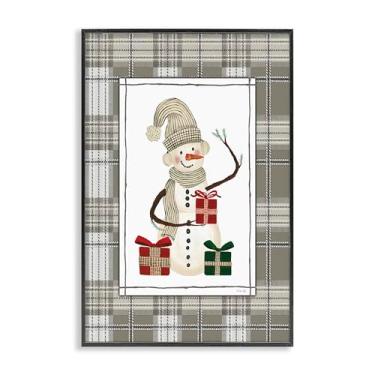 Imagem de Stupell Industries 'Cozy Winter Snowman Green Plaid', arte giclée emoldurada, preta, 12 x 18