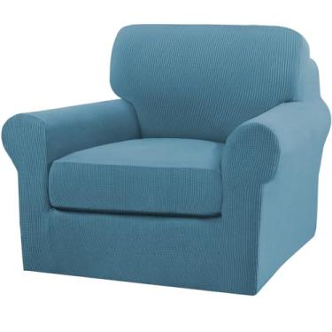 Imagem de Turquoize 2 capas de poltrona para poltrona de sala de estar, capa de sofá com capas de almofada individuais com tecido jacquard (cadeira, azul tempestade)