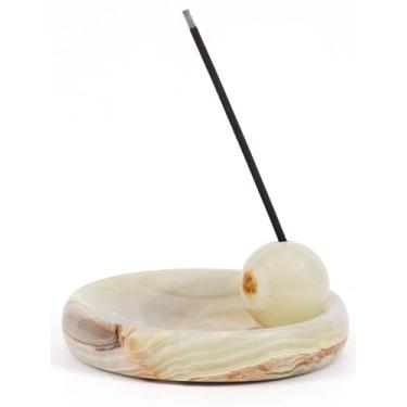 Imagem de Elysian Marble Placa de suporte de incenso, queimador de pedra decorativa verde feito à mão para palitos de incenso, palo santo e sálvia, acessórios de meditação de luxo e decoração de casa exclusiva