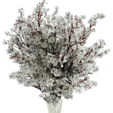 Imagem de Bairdish Flores artificiais prateadas de flor de cerejeira para vaso, 18 pacotes de flores de seda falsa para bebês, Gypsophila falsa para escritório, casamento, mesa interna, centro de mesa, festa
