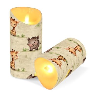 Imagem de ATTX Pacote com 2 velas sem chama de animais fofos – 7,6 cm x 9,9 cm com controle remoto e temporizador para casa, casamento, decoração de acampamento #326