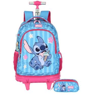 Imagem de Kit Lilo Stitch Mochila 2Em1 Rodas Costas + Estojo Triplo - Luxcel