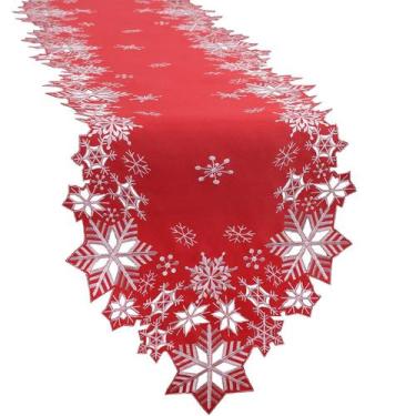 Imagem de Flocos de neve bordados Simhomsen Table Runner Christmas Red