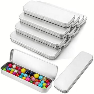 Imagem de Youeon Estojo retangular de estanho, 12 peças, 20 x 6 x 2,3 cm, caixa de lata vazia fina com dobradiça, caixa de lápis de metal, recipientes de armazenamento versáteis para canetas, lápis, artesanato