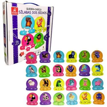 Imagem de Quebra-cabeça Educativo Sílabas Dos Bichos Animais Madeira - Brincadei