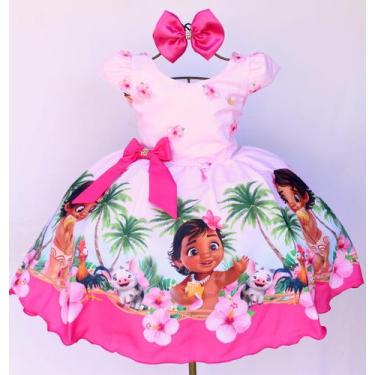 Imagem de Vestido Infantil Para Festa Tema Moana Rosa Luxo E Tiara - Pingo De Ge