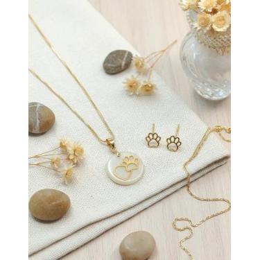 Imagem de Conjunto brinco e colar patinha pet folheado a ouro 18k - constelação 