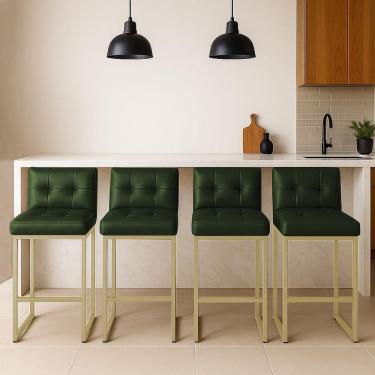 Imagem de Banqueta Cozinha Alta Com Encosto Industrial Kit 4 Champanhe Lirina Pu C05 - D`rossi Verde
