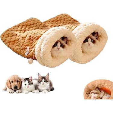 Imagem de Saco de dormir para gatos com aquecimento de inverno, saco de dormir de pelúcia macio para gatos e cães, ninhos portáteis e calmantes para animais de estimação, cama de caverna para gatos e