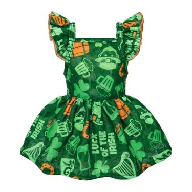 Imagem de Fitwarm Vestido de cachorro com babados para o Dia de São Patrício, roupas para cães pequenos, meninas, roupa engraçada para animais de estimação, verde, laranja, pequeno