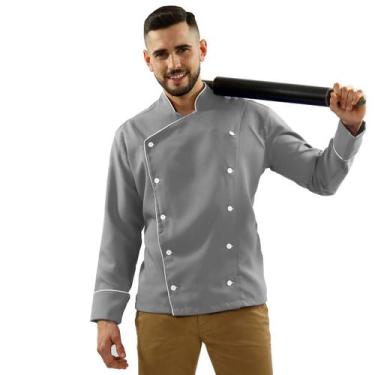 Imagem de Dólmã Para Chef Cozinha Unissex Cor Cinza Gambuza Uniforme Profissiona