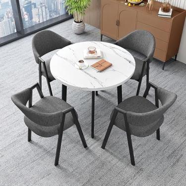Imagem de Mesa de recepção e cadeiras de conferência, conjunto de mesa de jantar para 4, conjunto de mesa de jantar redonda e cadeira, com 1 mesa e 4 cadeiras, economia de espaço, fácil de montar, para sala de