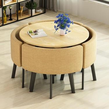 Imagem de Conjunto de mesa de jantar e cadeira de café para 4, mesa de jantar e 4 cadeiras modernas redondas de cozinha e cadeiras de tecido, sala de recepção, quarto, cafeteria, escritório, salão de beleza