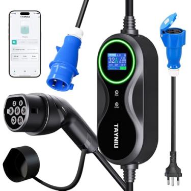 Imagem de Carregador Portátil para Carro Elétrico 7kW TAYNIU com Adaptador 20A Incluso, Bivolt, Tipo 2, Controle por App Smart Life, Cabo 5m, Compatível com BYD, Geely, BMW, Volvo Infinity