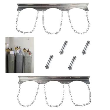 Imagem de Suporte de cilindro de gás de aço inoxidável (conjunto de 2) - Rack de armazenamento vertical durável para tanques de argônio, pré-perfurado para fácil montagem - ideal para clínicas, laboratórios
