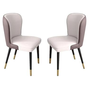 Imagem de Conjunto de 2 cadeiras de jantar modernas com encosto alto de couro PU e assento macio acolchoado - pernas de madeira, cozinha, sala de estar, lounge, balcão, poltronas em cor arroz branco e cinza