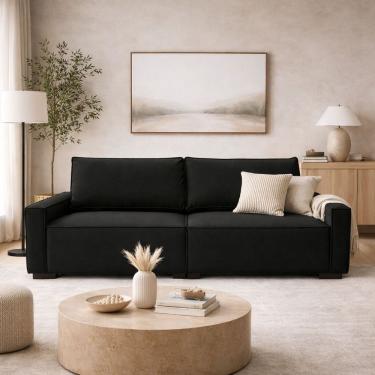 Imagem de Sofá 3 Lugares Moderno Contemporâneo Sala Recepção Suede Preto