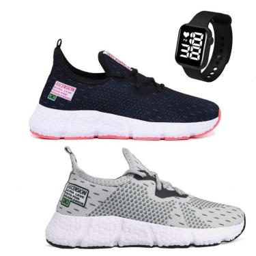 Imagem de Kit 2 Pares de Tênis Ascension Ultraleve + Relogio Quadrado Cor:;Gênero:Feminino;Tamanho:38-Feminino