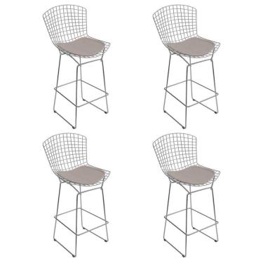 Imagem de Kit 4 Banquetas Bistrô Bertoia Cromada D70 Com Assento Sintético Bege