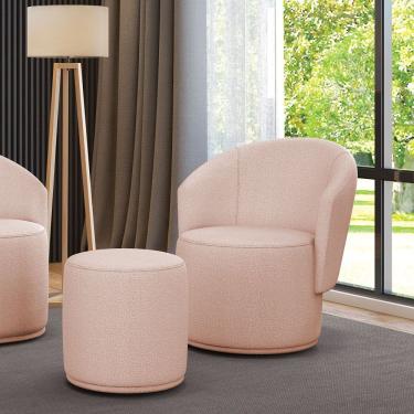 Imagem de Poltrona E Puff Redondo Orgânico Para Sala Malu Bouclê Rosê M11 - D'rossi