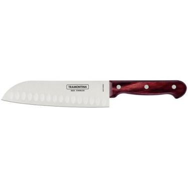 Imagem de Faca Santoku Tramontina 7" Em Aço Inox E Cabo De Madeira Polywood Verm