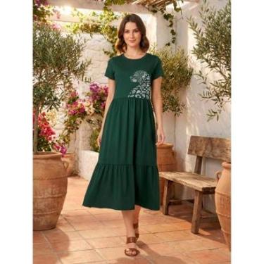 Imagem de Vestido Midi Três Marias Feminino Aveloz Estampa Onça Pintada Verde-Feminino