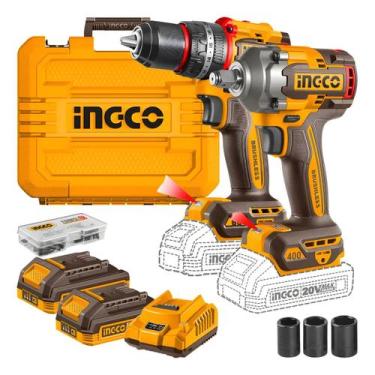Imagem de Combo Ingco Furadeira Impacto 66Nm Com Chave De Impacto 400Nm 20V Com 