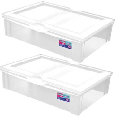 Imagem de Kit 2 Caixas Organizadoras 29L Baixa com Tampa Plástica Radical Ordene
