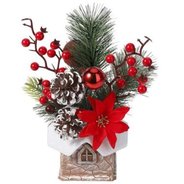 Imagem de Árvore de Natal Hatisan Small Artificial com ornamentos vermelhos