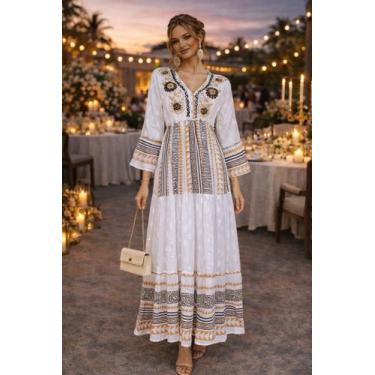 Imagem de Vestidos Longo Indiano Boho Atemporal Para Varias Ocasiões Cor:Estampa