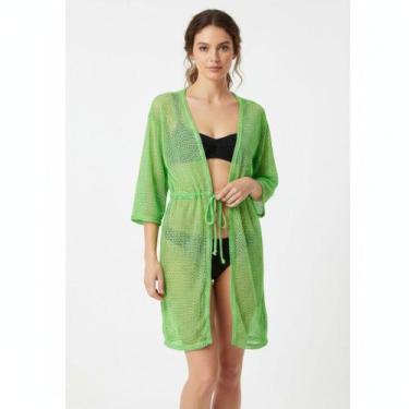 Imagem de Saída De Praia/ Kimono Em Renda De Arrastão Moda Verão - Corpo Dourado