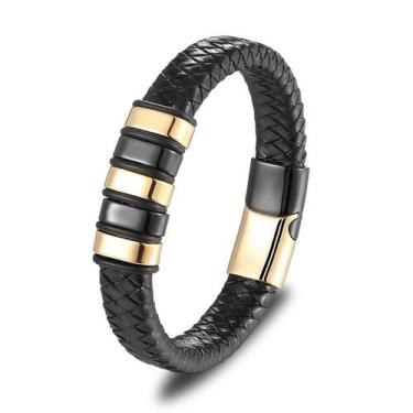 Imagem de Bracelete Pulseira Masculina Couro Luxuoso Moderna  - VINKIN