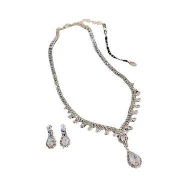Imagem de Conjunto De Colar E Brincos De Flor Com Grandes Strass Para Mulheres, 