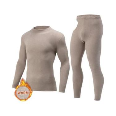 Imagem de Roupa Térmica Masculina 2/4 Peças Cor Sólida Outono Inverno Confortáve