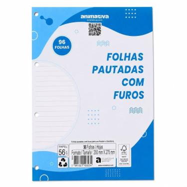 Imagem de Folha para Fichário Anima Office Folha Pautada 200MM X 275MM 96 Folhas Branco