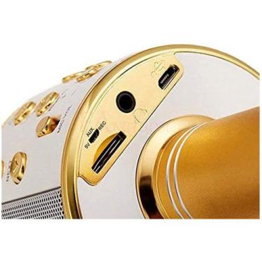 Imagem de Microfone Sem Fio Bluetooth Karaokê com Alto Falante e Gravador Dourad