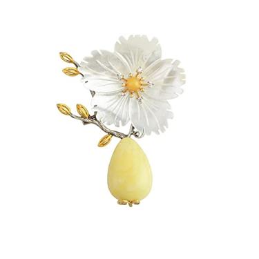 Imagem de jinyi2016SHOP Broche feminino de acessórios brancos flores de concha com pingente de cera de abelha broche de luxo para banquete de casamento, acessório de fantasia