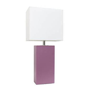 Imagem de Elegant Designs LT1025-PRP Luminária de mesa de couro branco com sombra de tecido, 9,8 cm, roxo
