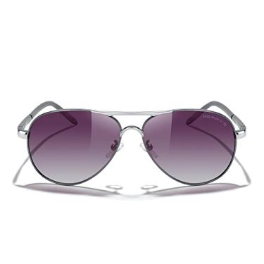 Imagem de MERRY'S Óculos de sol aviador para homens e mulheres óculos de sol polarizados proteção UV400 S8513, Gray Frame/Silver Bridge/Purple Gradient Lens