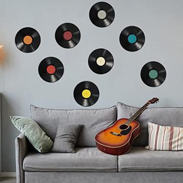 Imagem de PETSTIBLE 8 peças de adesivos de parede decalque de vinil disco de parede mural para sala de estúdio em casa, discos hip hop rock 70S 80S 90S decoração retrô