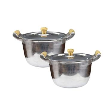 Imagem de Jogo 2 Caldeirões Alça Madeira Alumínio Polido 32 cm