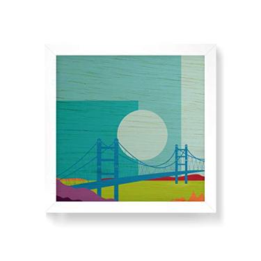 Imagem de Arte Maníacos Quadro decorativo com moldura caixa branca em Madeira - Paisagem Cubista - 30x30cm