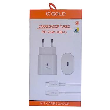 Imagem de Kit Carregador Turbo Com Cabo Tipo C - Tipo C e Fonte 25W Homologado Anatel A'Gold Tomada Bivolt Premium