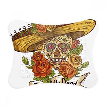 Imagem de Moldura de quebra-cabeça Sombrero Suger Skull Dia dos Mortos Dia do México Decoração de imagem Enfeite de jogo de quebra-cabeça