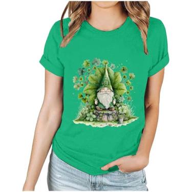Imagem de Camisas de Dia de São Patrício para mulheres com estampa de trevo camisas de manga curta para mulheres roupa de dia de viagem feminina, Camiseta feminina Green St Patricks Day, M