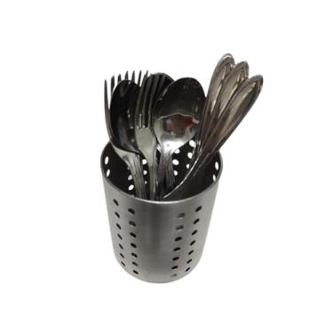 Imagem de Porta Talheres Escorredor Redondo Vazado Porta Utensílios em Aço Inoxidável Suporte de Talheres Resistente Uso Doméstico Cozinha Casa Escritório Aparência Moderna Elegante 12,4x9,8x9,5cm MELLUZ