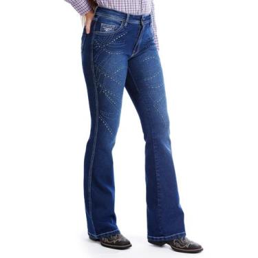 Imagem de Calça Country Feminina Jeans Plus Size Flare Pedraria Azul - Rodeo Far