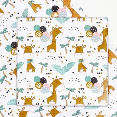 Imagem de NEPOG Papel de embrulho de aniversário para bebês, meninos, crianças, meninas, papel de embrulho de presente com design de girafa, animais fofos, 7 folhas dobradas planas, 50,8 x 71 cm por folha para