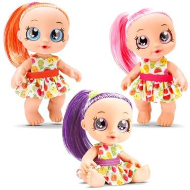 Imagem de Kit 3 Bonecas Bebês Frutas Moranguinho Uva e Laranja Bambola Bonecas com 20cm para Meninas Coleção de Frutinhas