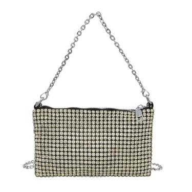 Imagem de RARITYUS Bolsa tiracolo brilhante com strass brilhante para meninas e mulheres, bolsa clutch com alça de corrente, Dourado, One Size